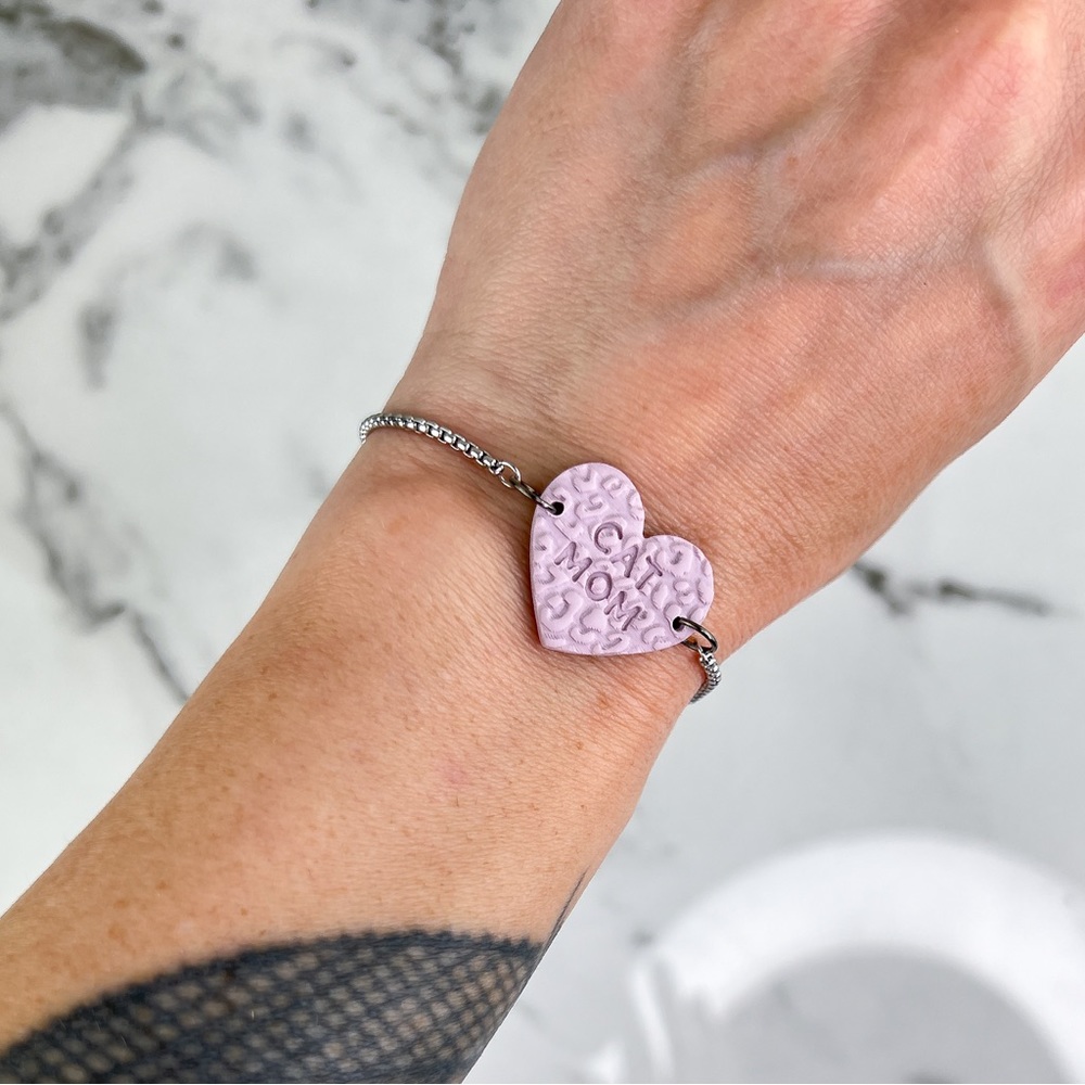 Cat Mom Handmade Polymer Clay Adjustable Stainless Steel Bracelet